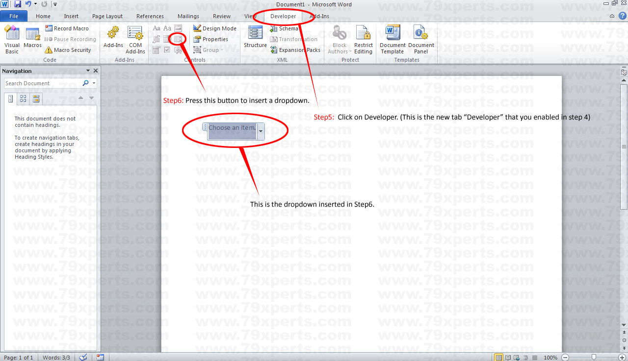  How To Add Drop down Menu In Microsoft Word 2010 